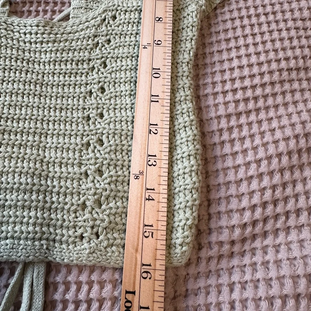 Double Zero Sage Green Knit Womens Lace-Up Crop Top S Crochet Stretchy Indie